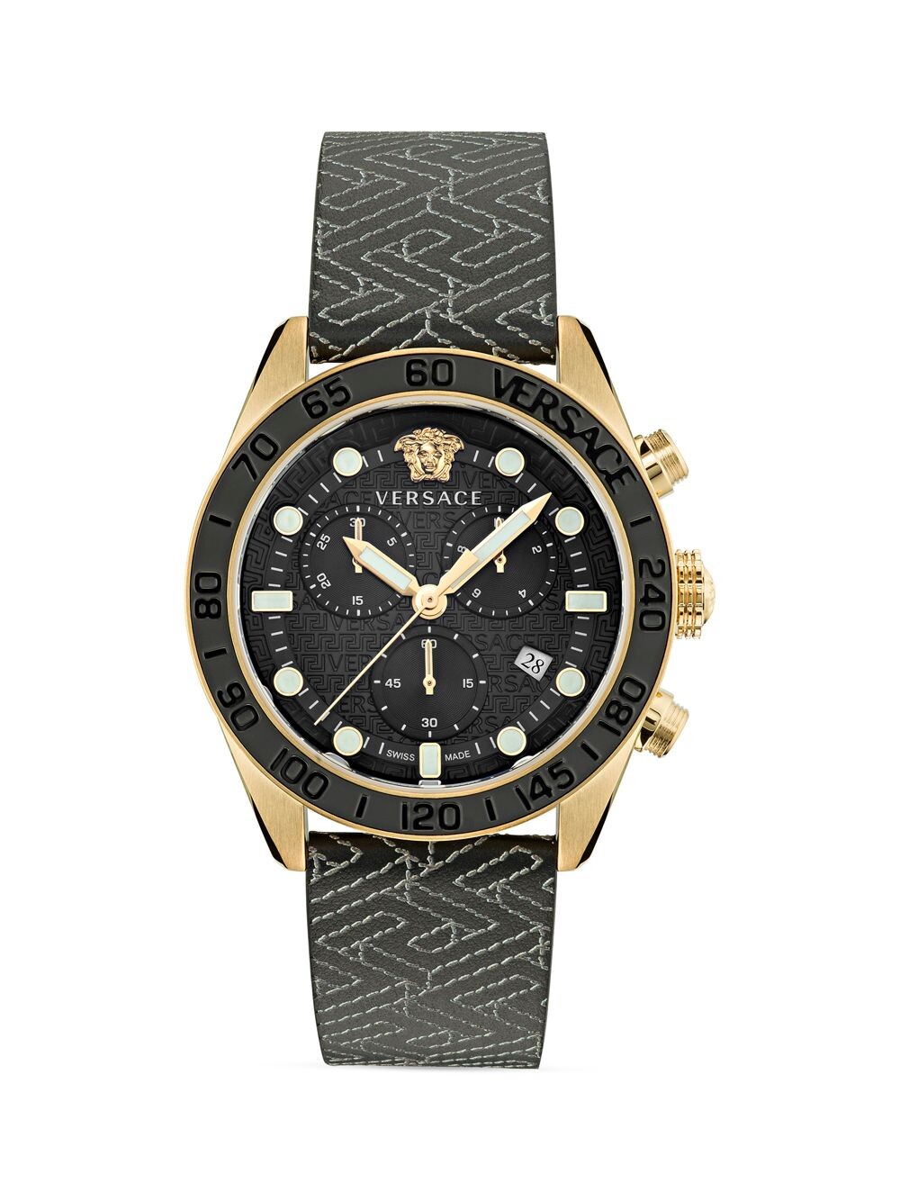 

Часы Greca Dome Chrono Goldtone из нержавеющей стали и кожи Versace, черный