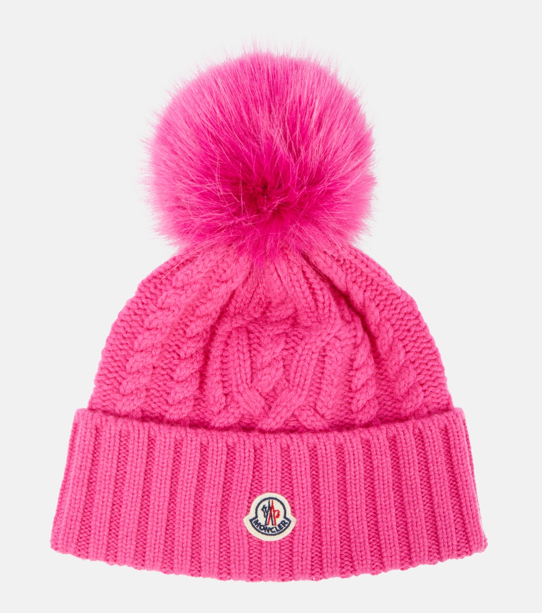 Шапка косой вязки с логотипом из шерсти и кашемира Moncler, розовый шапка бини из шерсти и кашемира с логотипом moncler розовый
