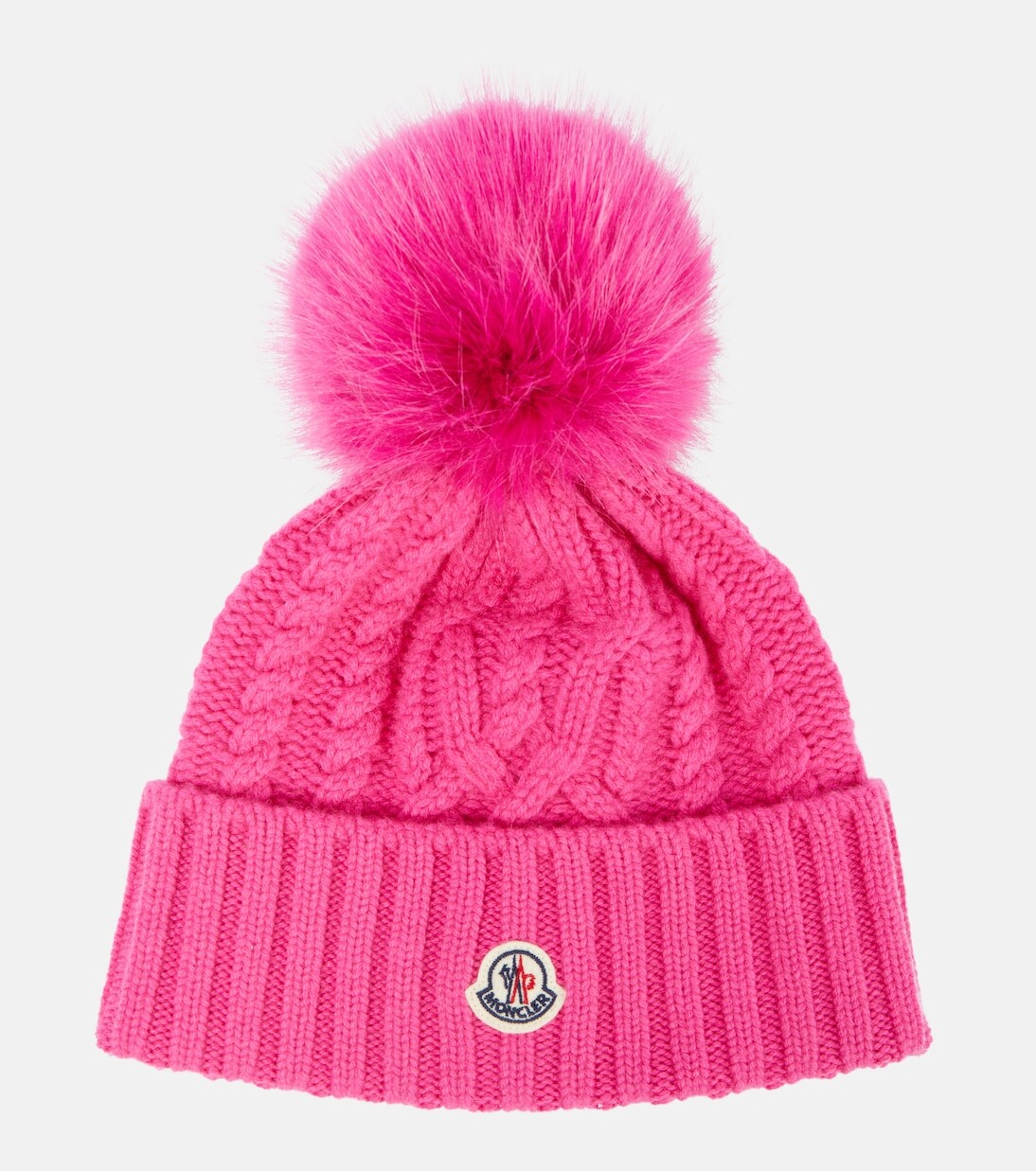 

Шапка косой вязки с логотипом из шерсти и кашемира Moncler, розовый