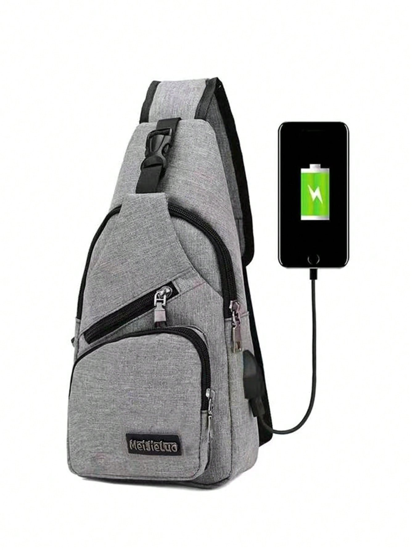 Модная простая мужская нагрудная сумка с USB-интерфейсом, светло-серый