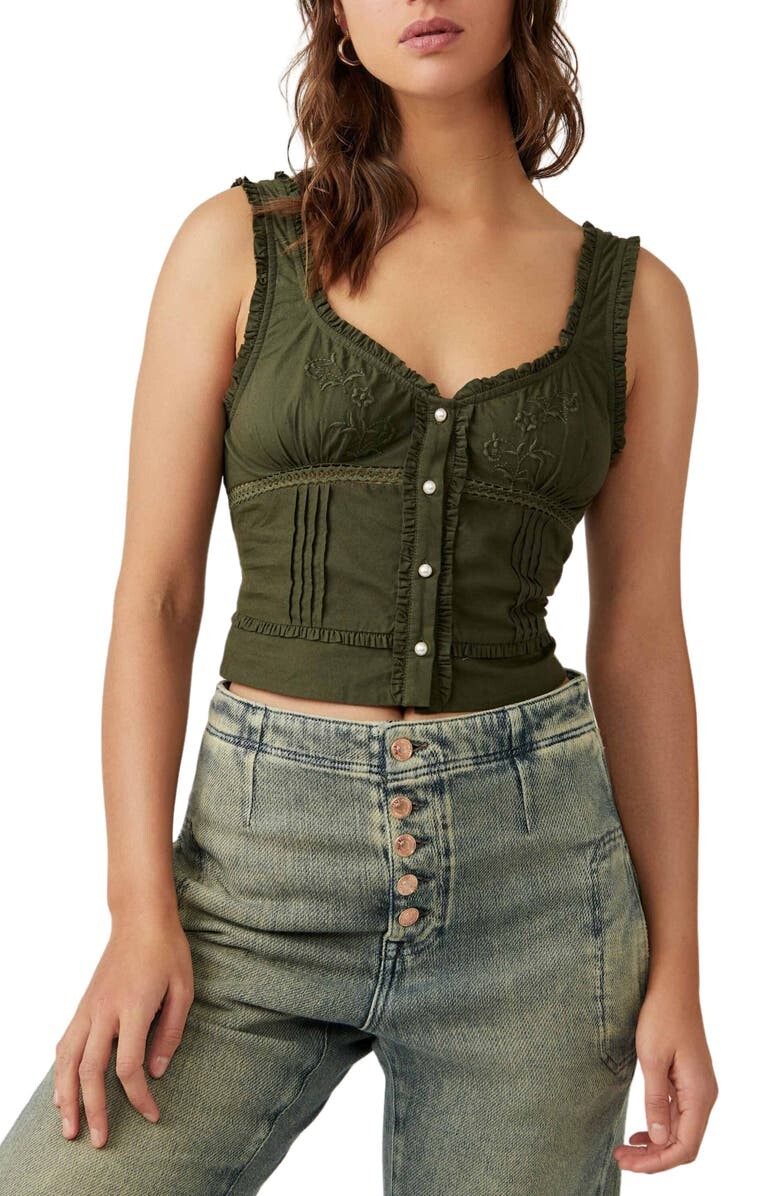 

Хлопковая майка Kerry Crop с вышивкой и кружевной вставкой FREE PEOPLE