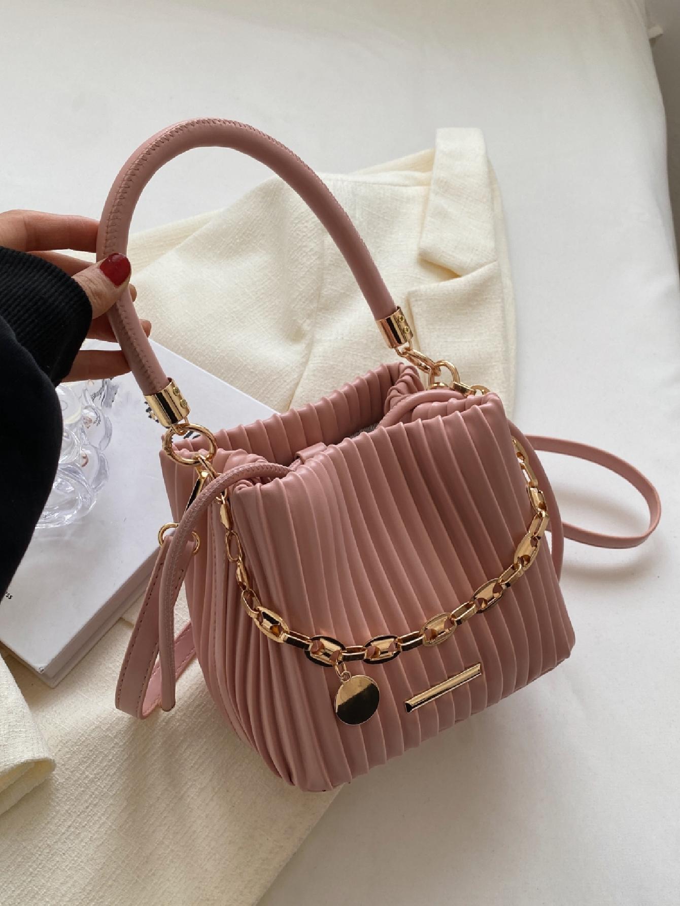 сумка бочонок серый Легкая деловая повседневная мини-сумка-ведро с цепочкой, розовый