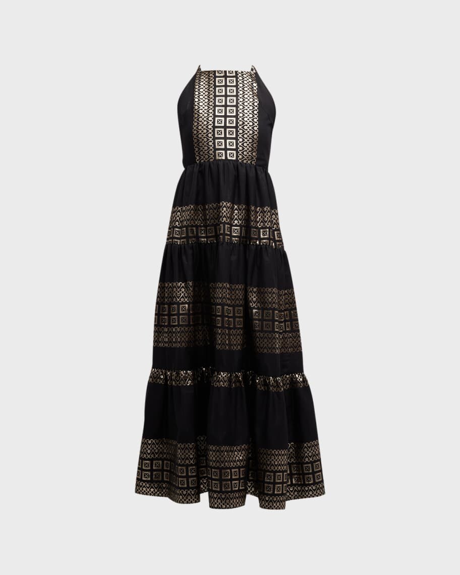 

Платье макси из металлизированного жаккарда на шнуровке с лямкой на шее LACE The Label