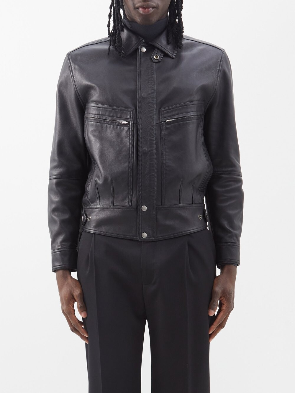 

Кожаная куртка с карманом на молнии Saint Laurent, черный