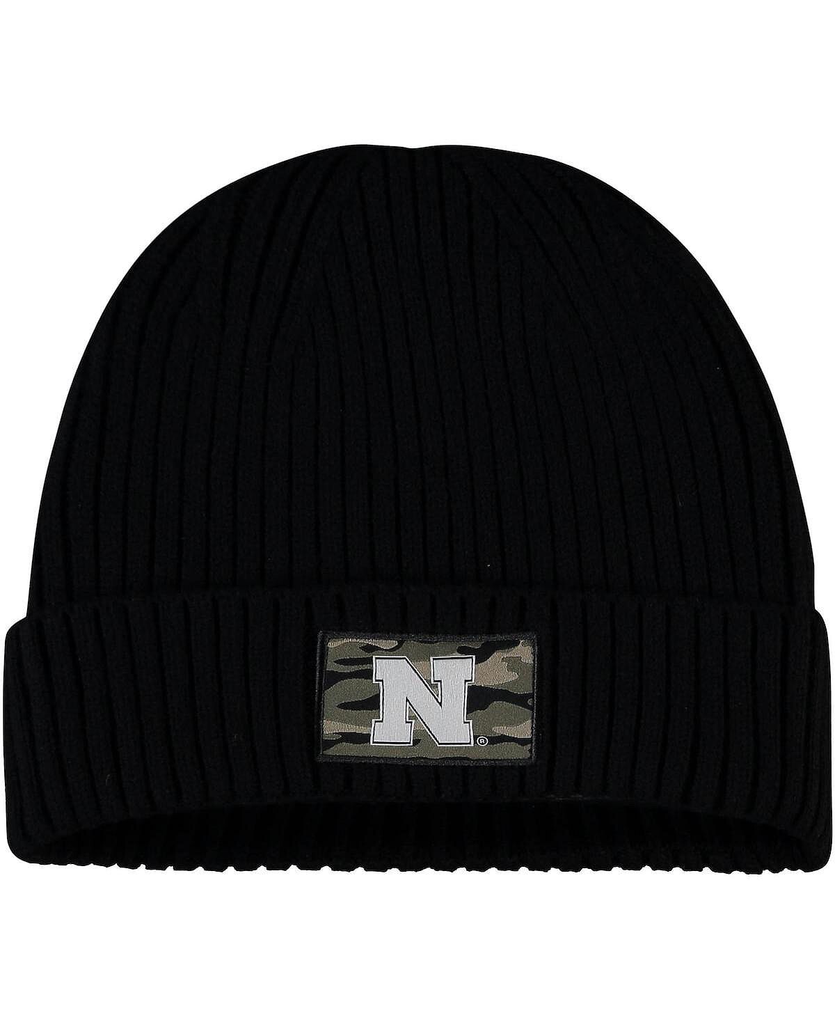 

Мужская черная вязаная шапка с манжетами в стиле милитари Nebraska Huskers adidas