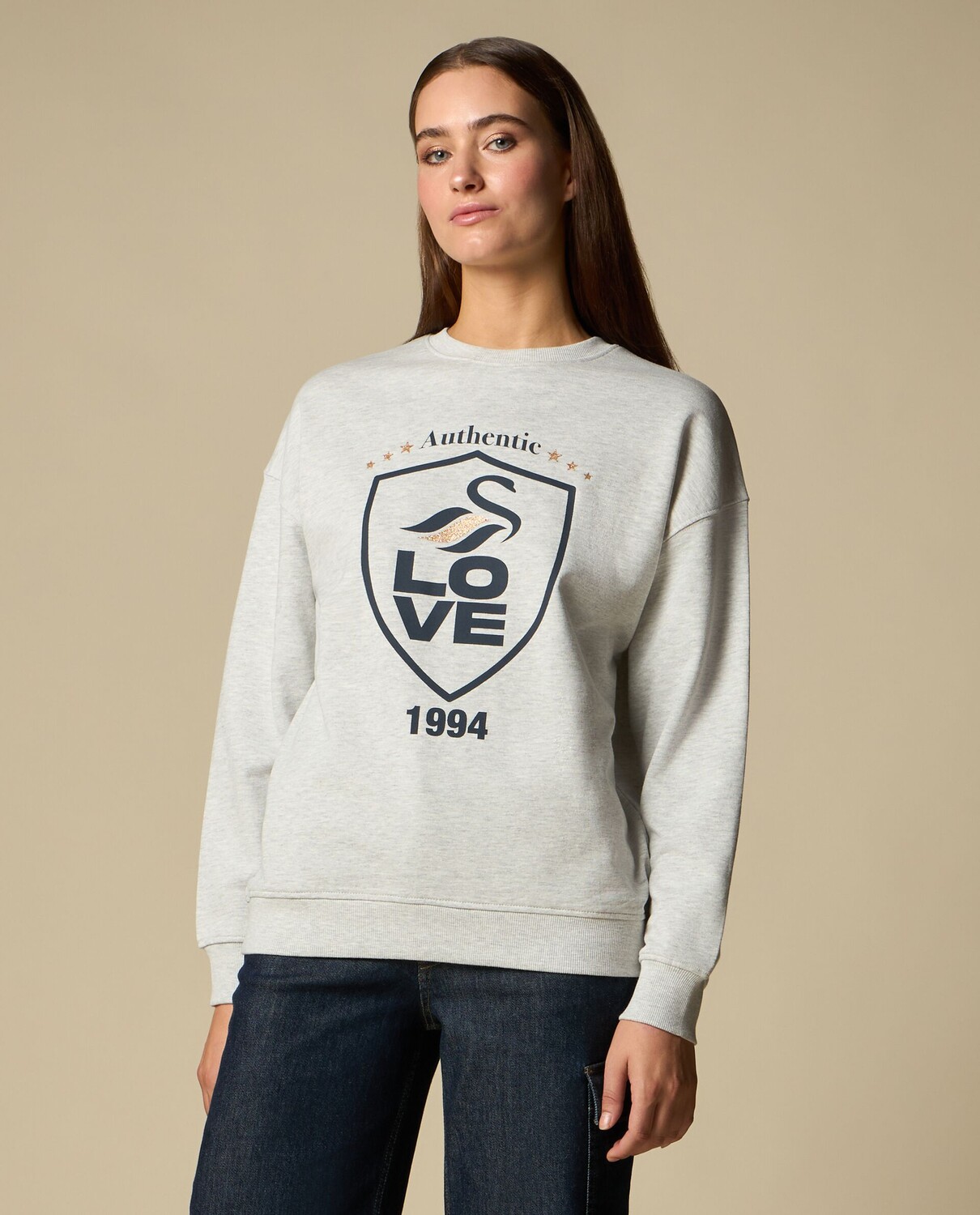 

Женская толстовка из меланжа из чистого хлопка NICE&CHIC, светло-серый меланж