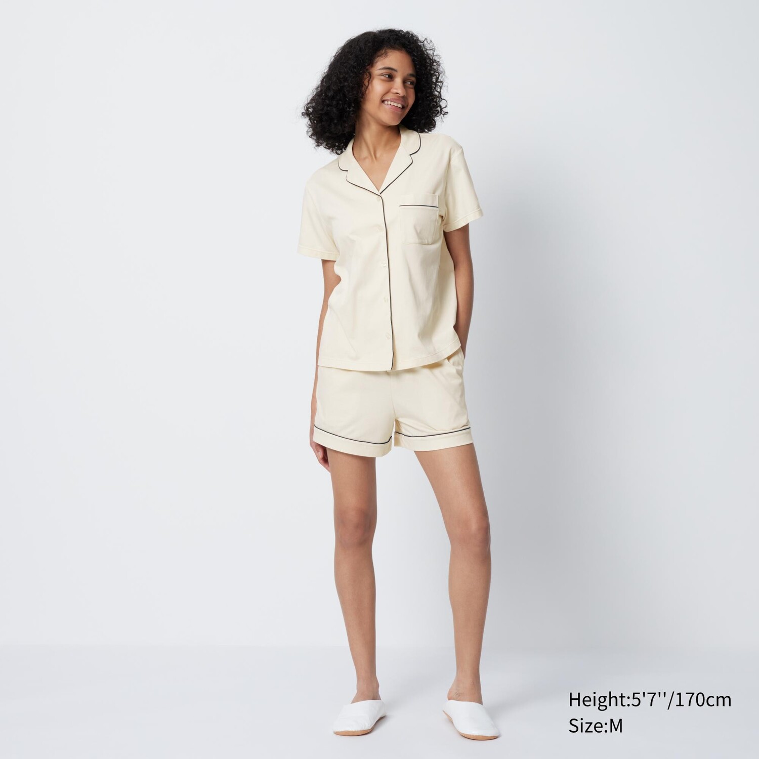 

Пижама UNIQLO AIRism хлопковая с короткими рукавами, светло-бежевый