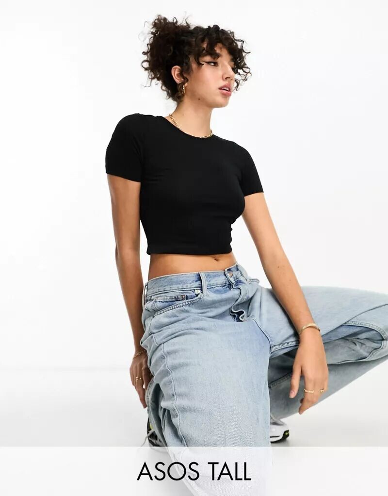 

Черная укороченная приталенная футболка ASOS DESIGN Tall