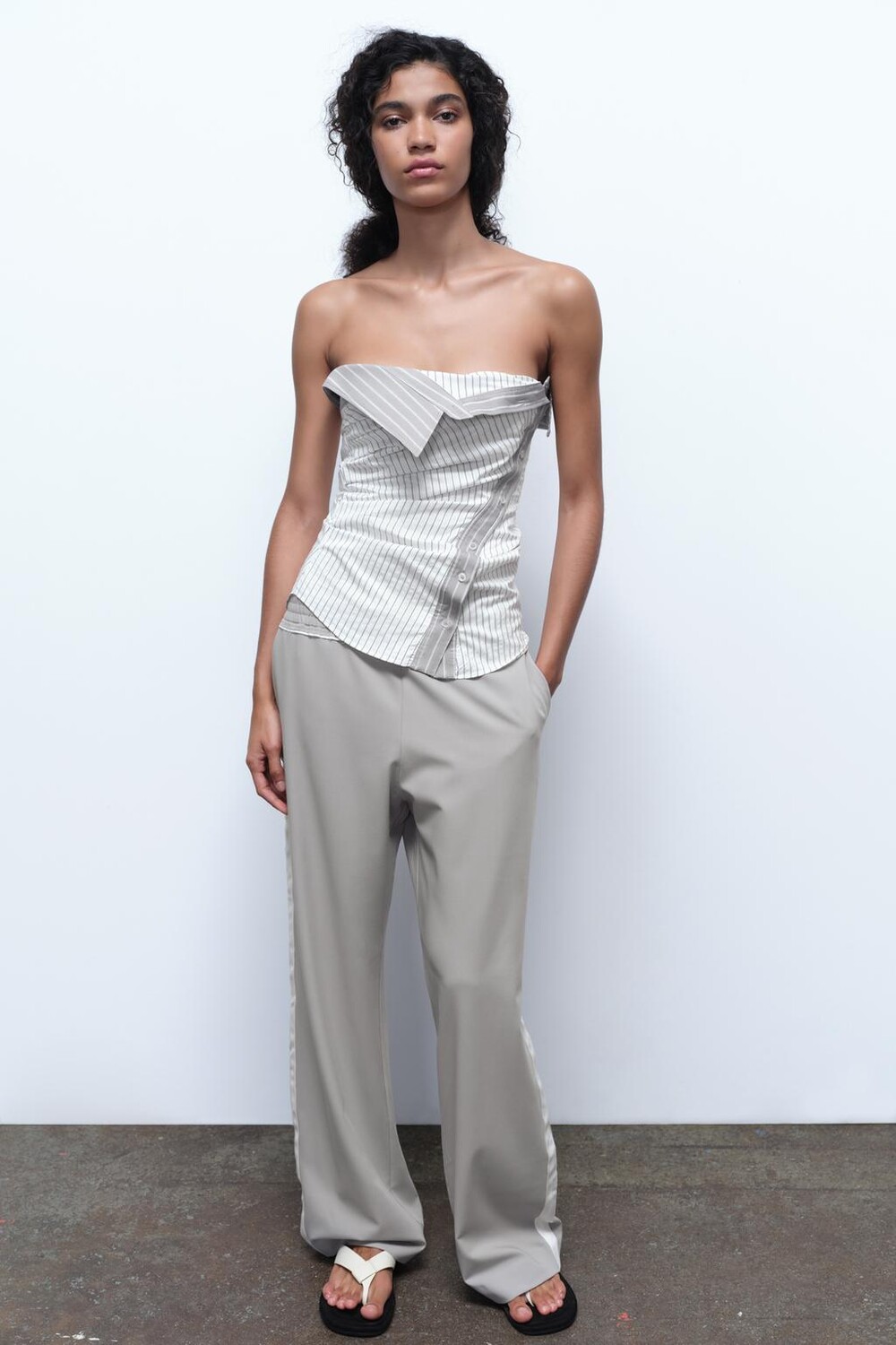 

Брюки с боковой лентой ZARA, средне-серый