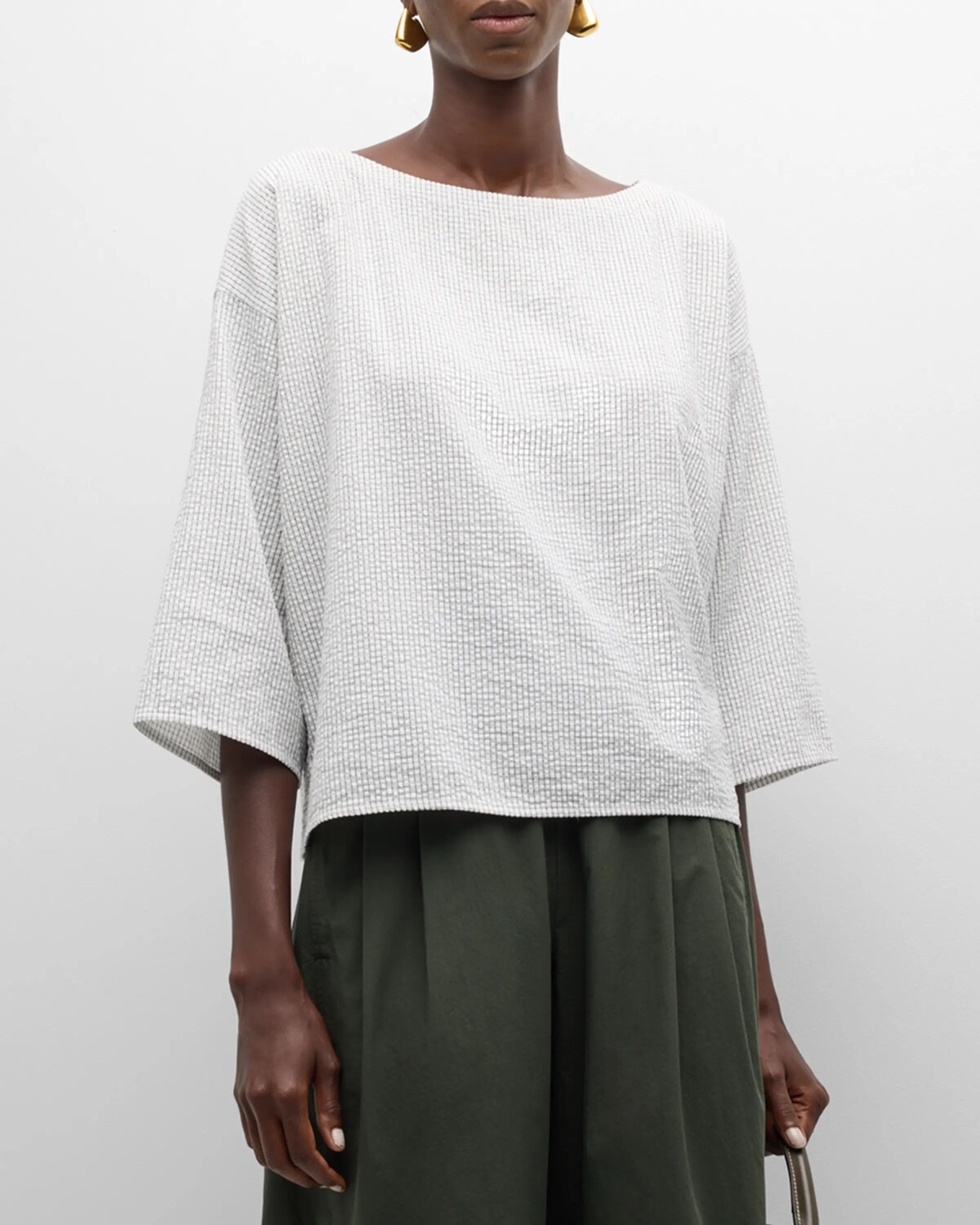 

Топ из органического хлопка с рябью и сеткой Eileen Fisher, цвет White