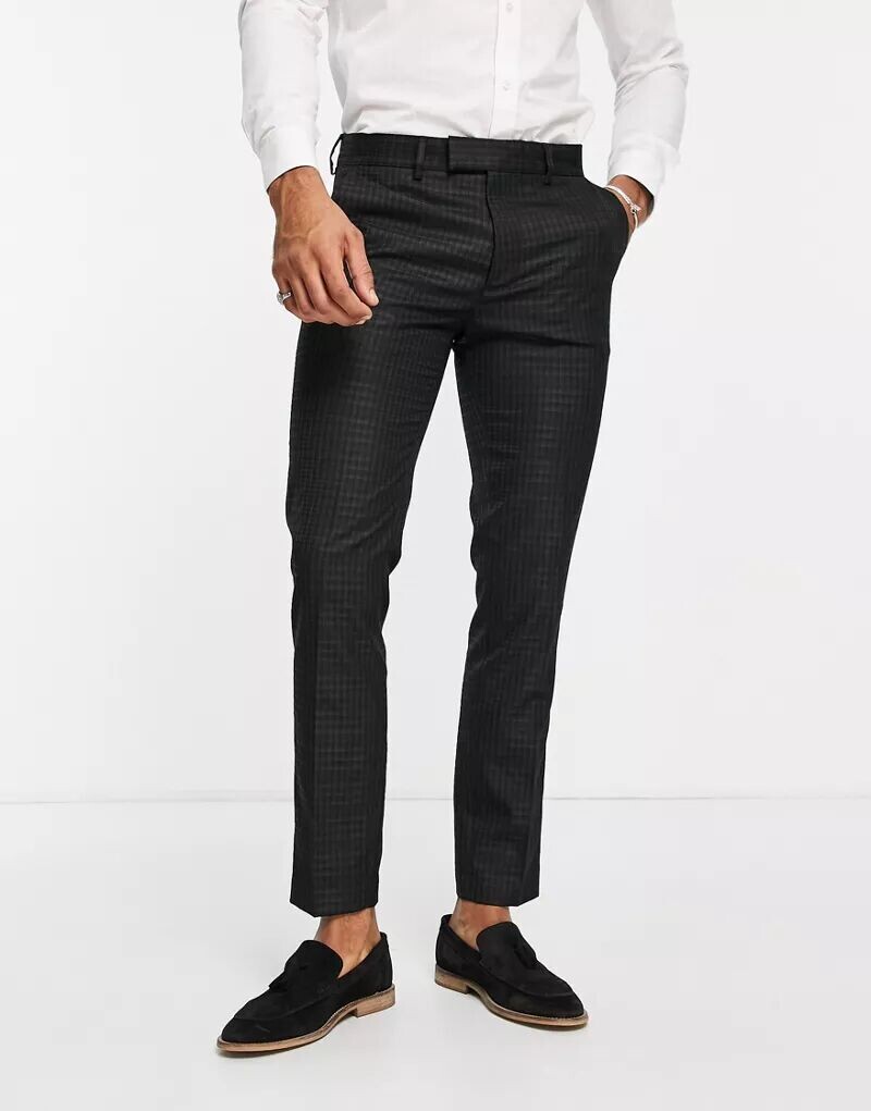 

Черные жаккардовые брюки узкого кроя Topman