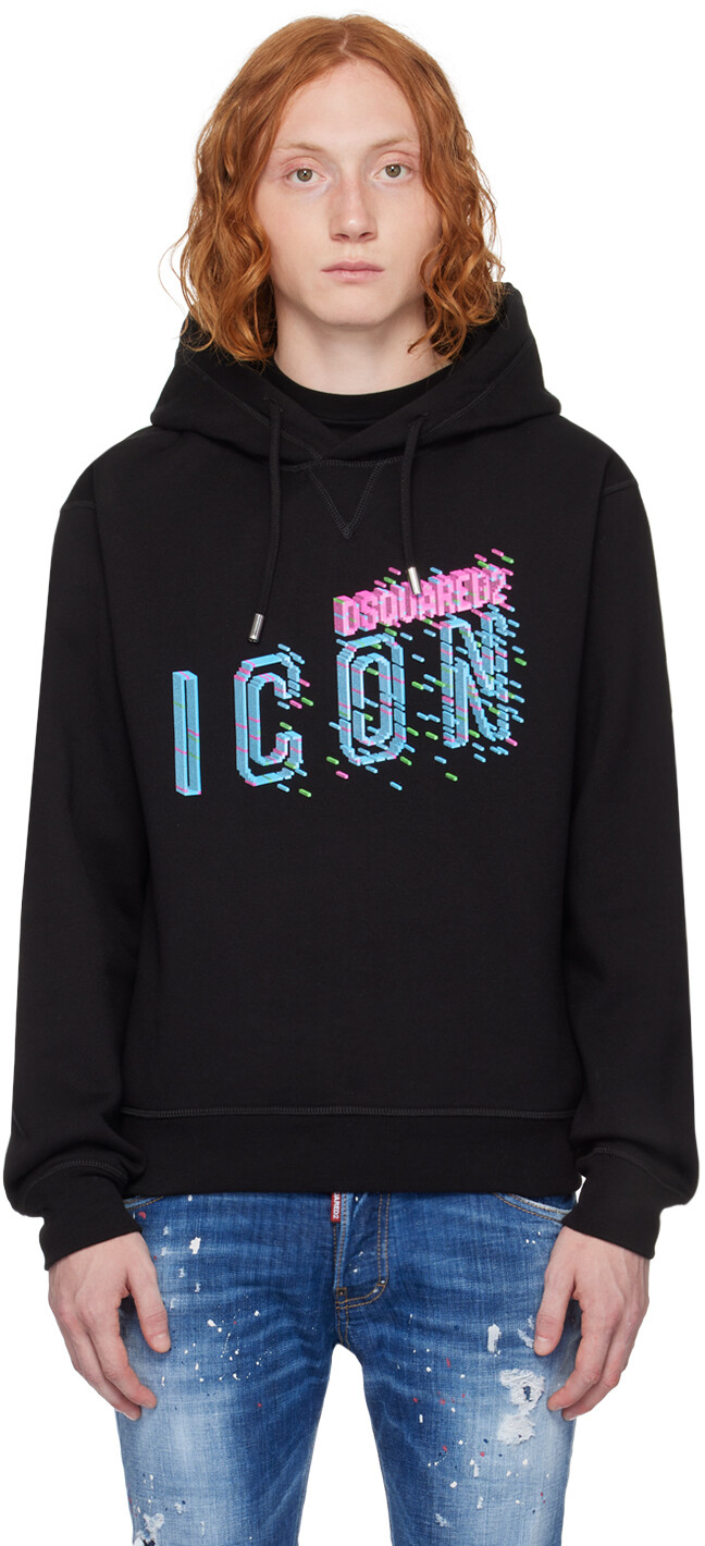 

Черный худи с пиксельными значками Dsquared2