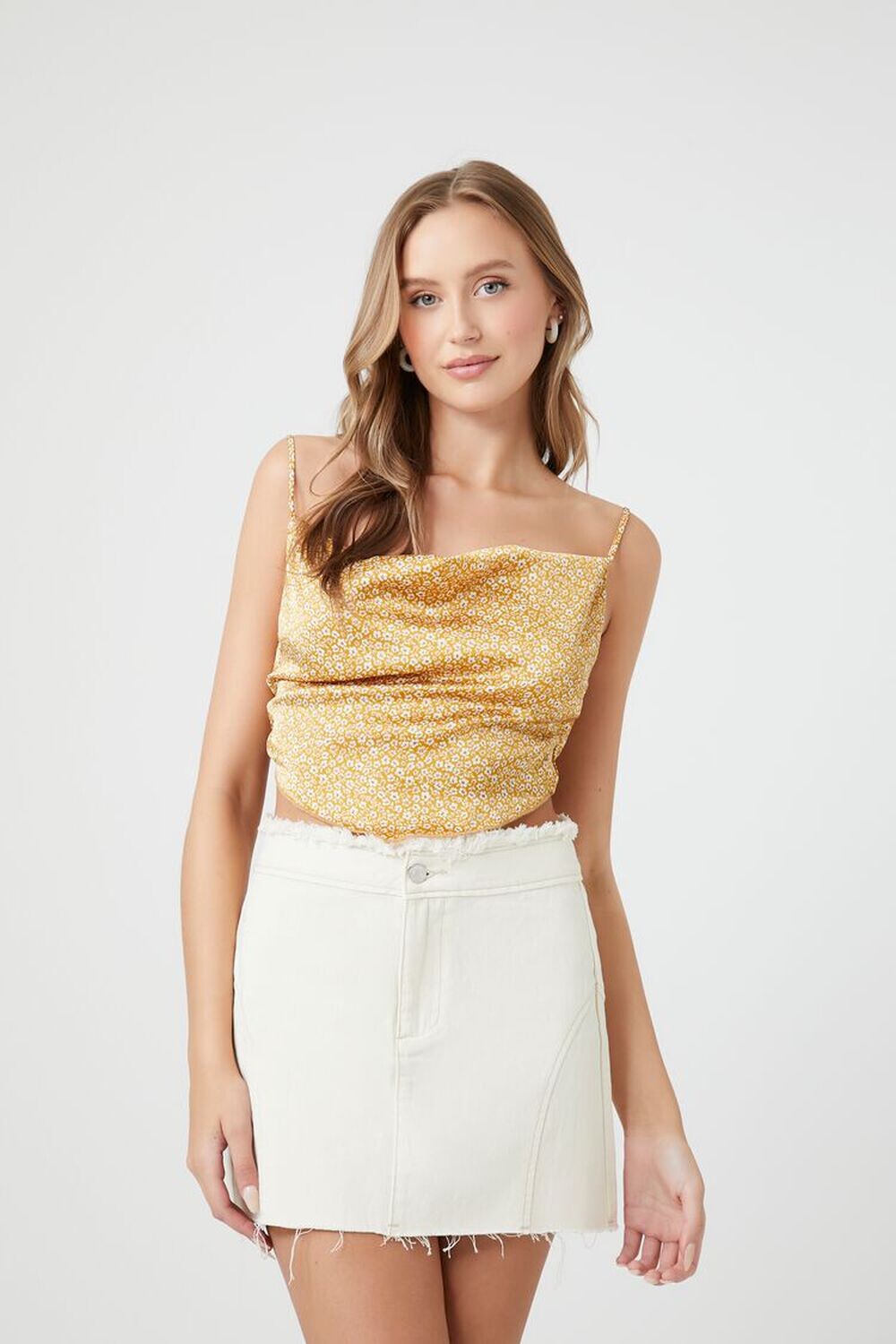 

Мини-юбка с потертостями Forever 21, белый