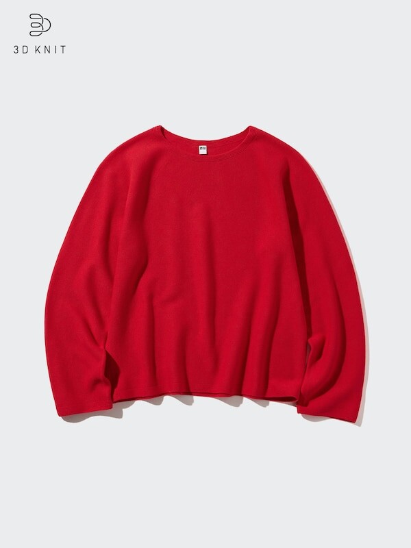 

Джемпер с круглым вырезом из бесшовного хлопка 3d-вязки Uniqlo, красный