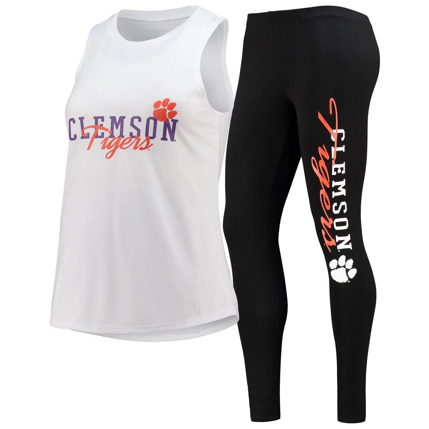 

Женский спортивный комплект из топа и леггинсов Clemson Tigers белого/черного цвета для сна
