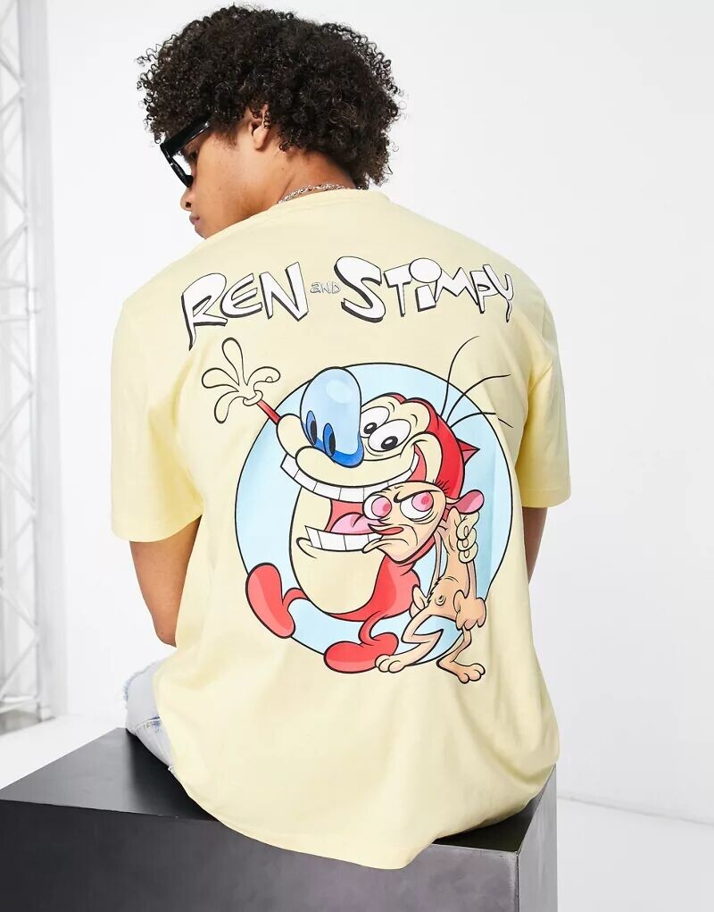 

Желтая футболка с оленями и принтом Stimpy ASOS
