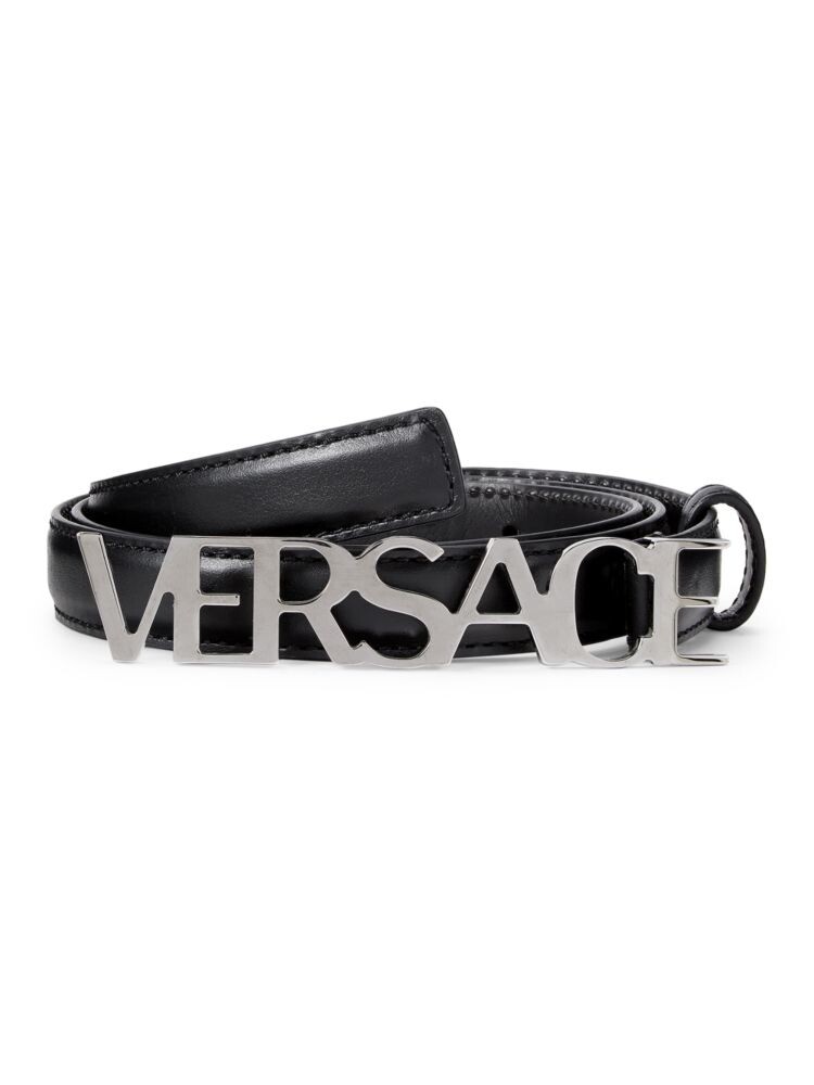

Кожаный ремень с пряжкой с логотипом Versace, цвет Black Silver