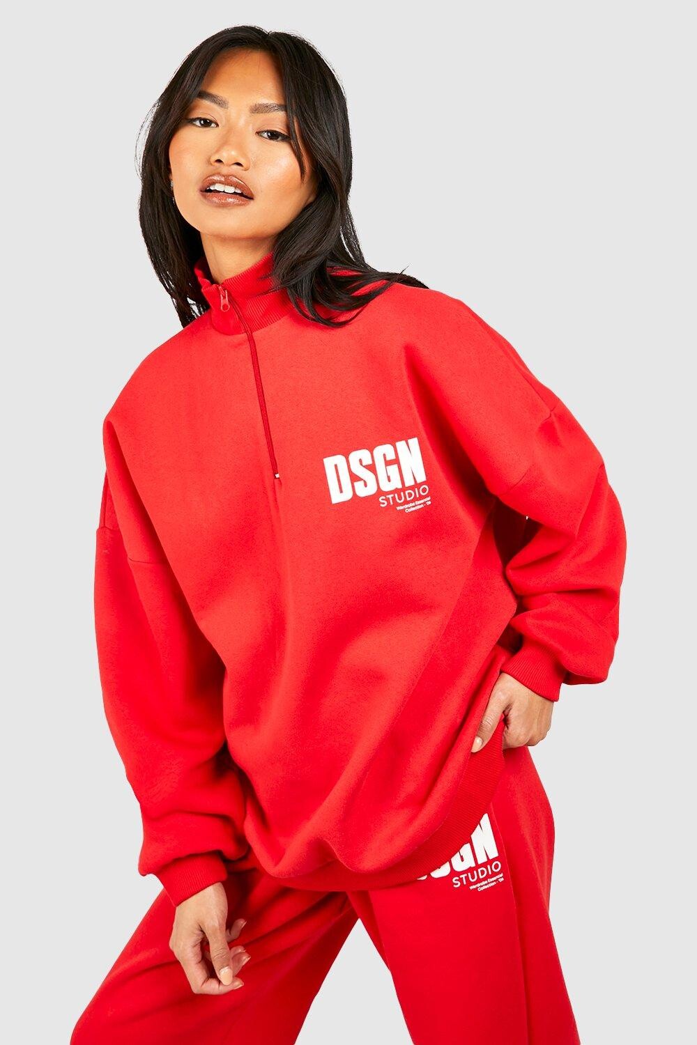 

Толстовка оверсайз с молнией до половины и текстовым принтом Dsgn Studio boohoo, красный