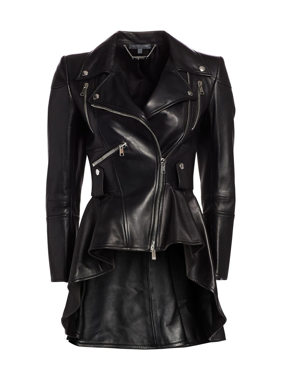 

Кожаная куртка Core с баской Alexander McQueen, черный