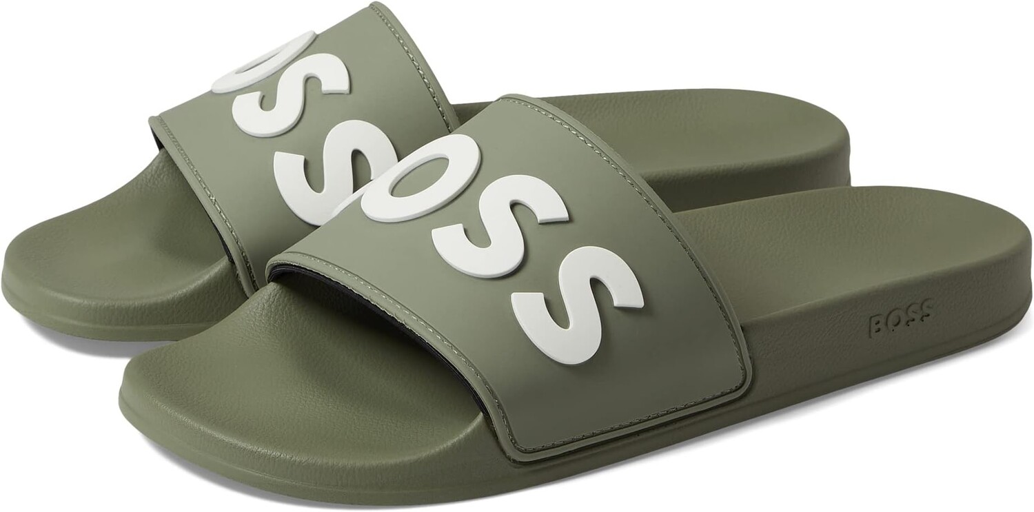 

Сандалии на плоской подошве Kirk Big Logo Slide Sandals BOSS, цвет Sage Green