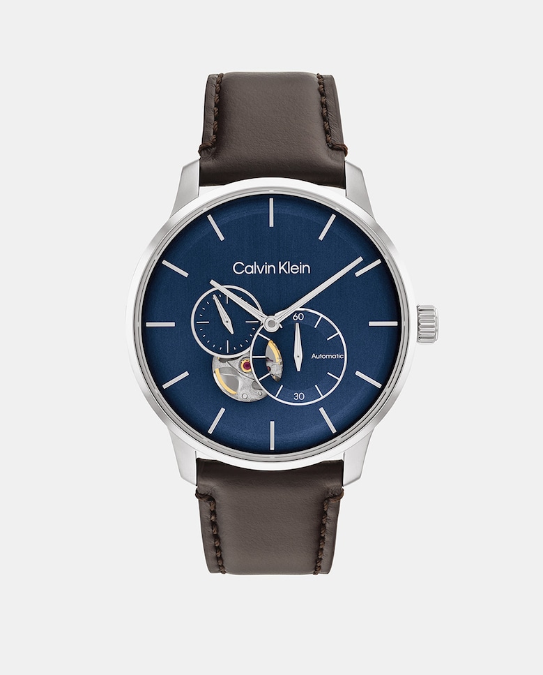 цена Автоматические мужские часы 25200075 коричневые кожаные Calvin Klein, коричневый