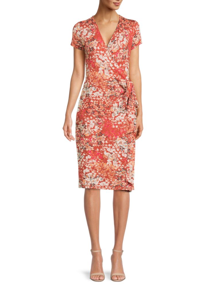 Платье из джерси с цветочным принтом и запахом Renee C., коралл