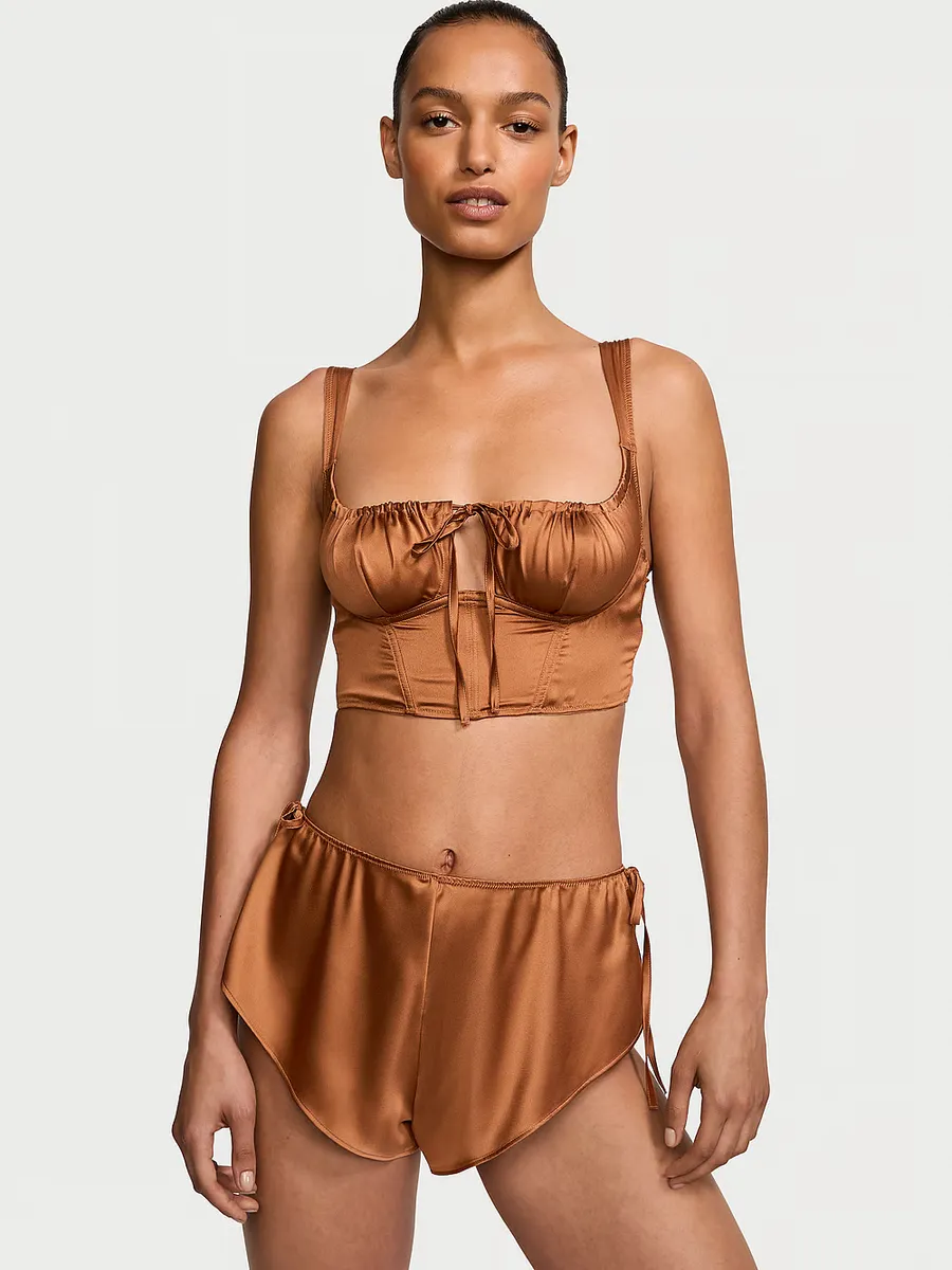 

Атласный корсетный комплект из топа и шорт Victoria'S Secret, цвет Caramel