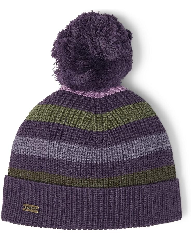 цена Шапка PACT Cozy Knit Pom Beanie, цвет Currant Cabin Stripe