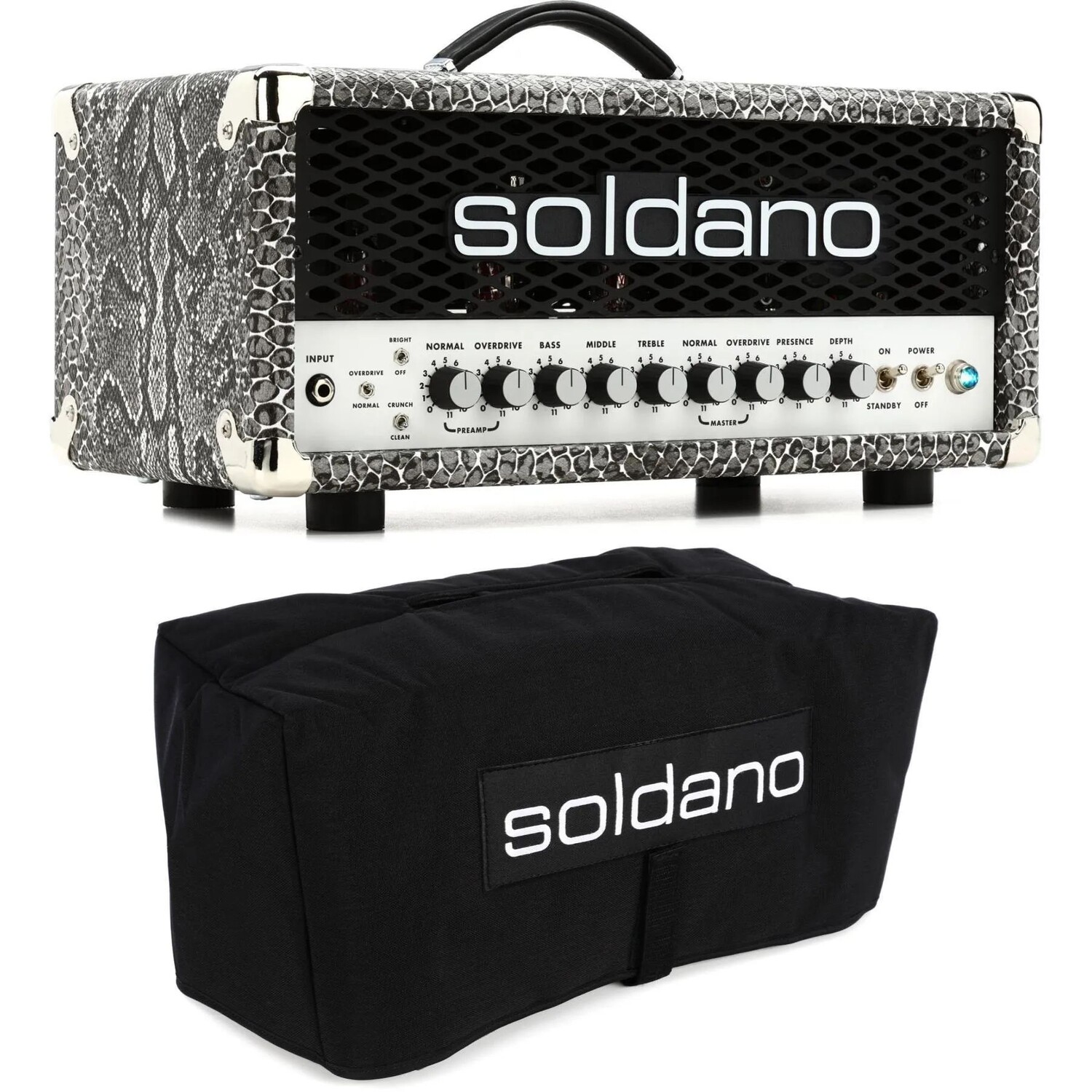 

Новая ламповая головка Soldano SLO-30 Super Lead Overdrive мощностью 30 Вт с крышкой — змеиная кожа с металлической решеткой