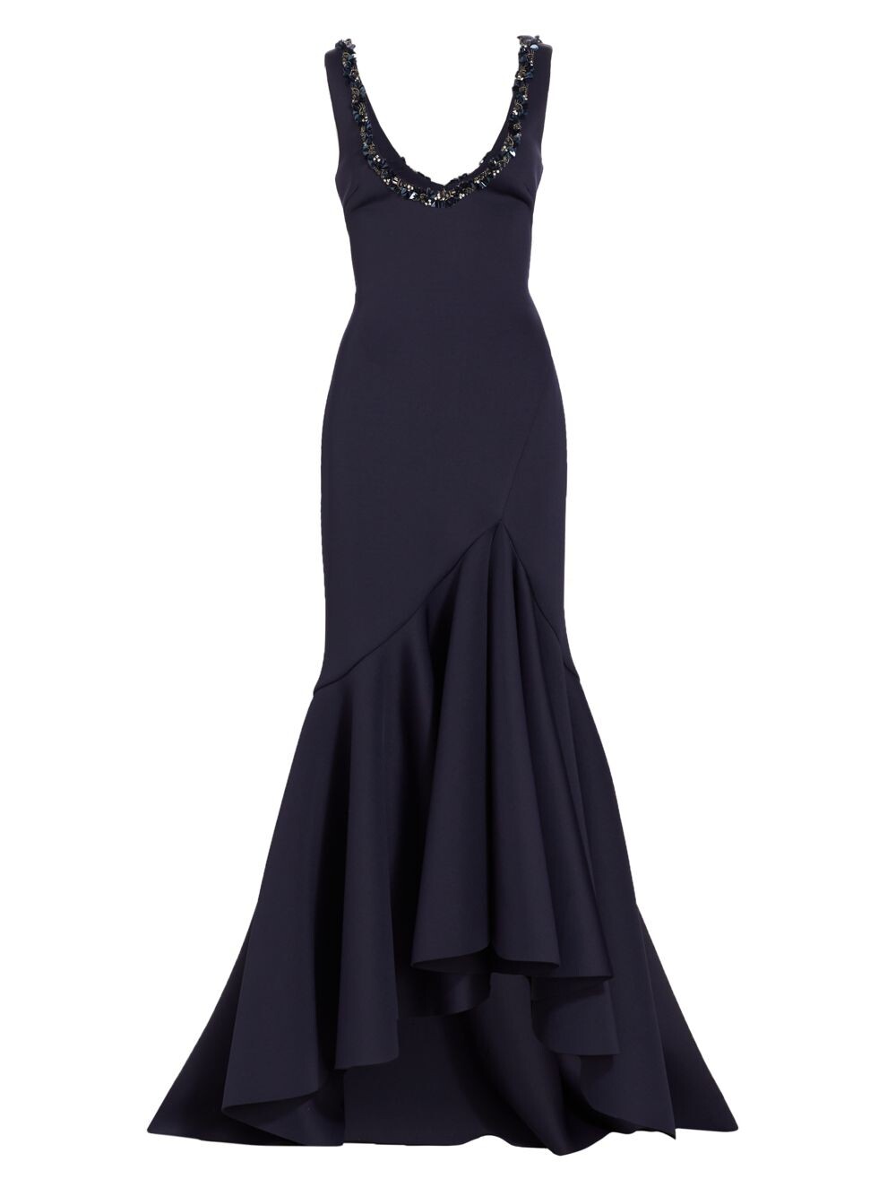 

Украшенное платье-труба с круглым вырезом Badgley Mischka, нави