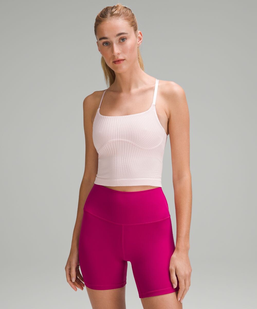 

Бесшовная майка с полками для йоги с ремешками Lululemon, розовый