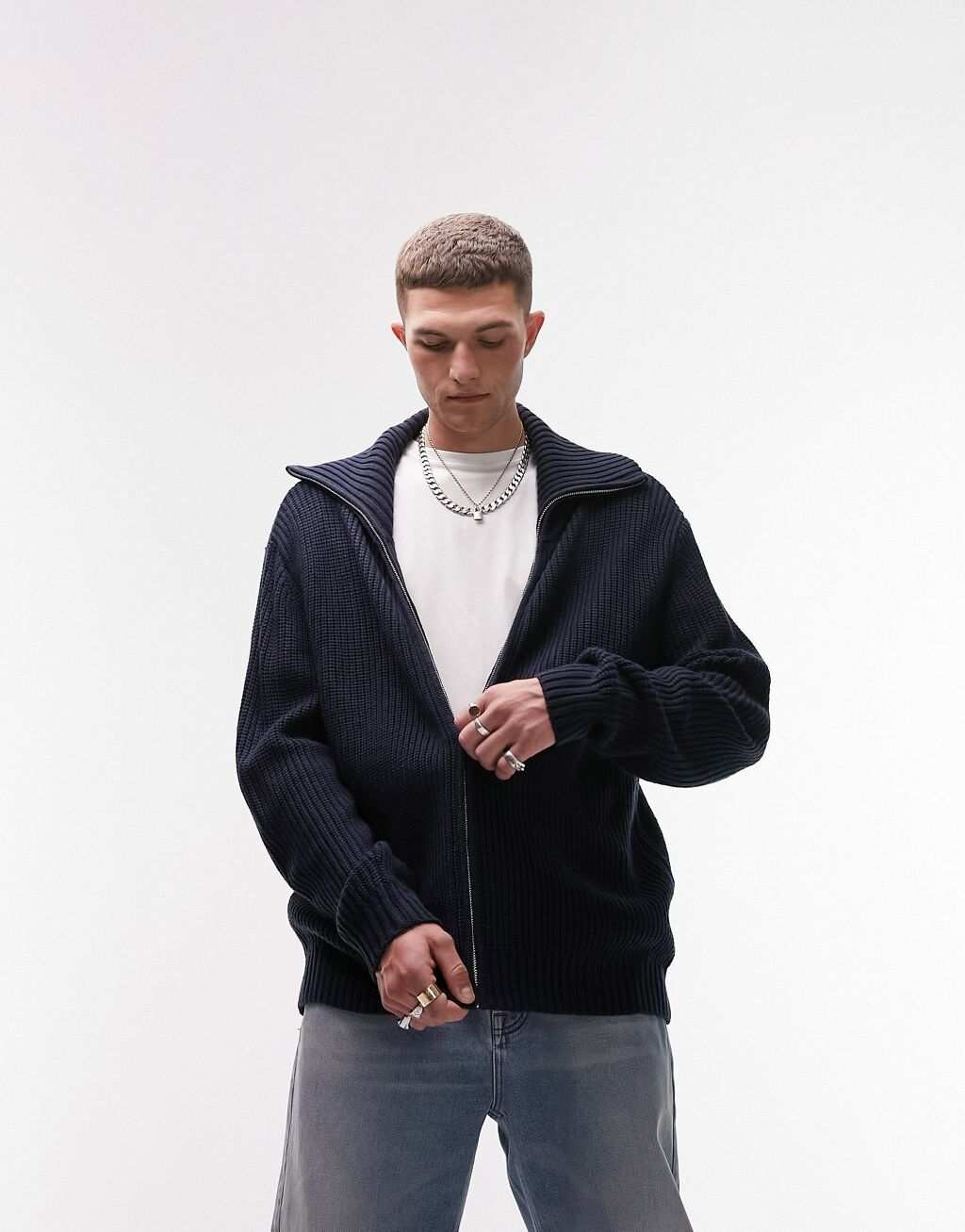 

Темно-синий кардиган на молнии Topman