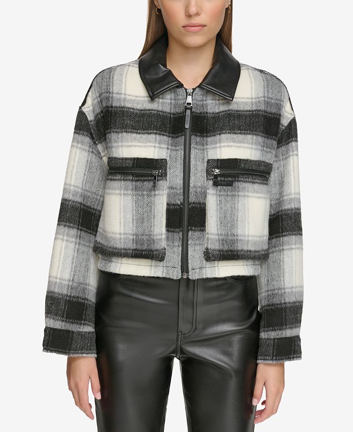Женская укороченная клетчатая куртка с отделкой из искусственной кожи DKNY Jeans, мультиколор