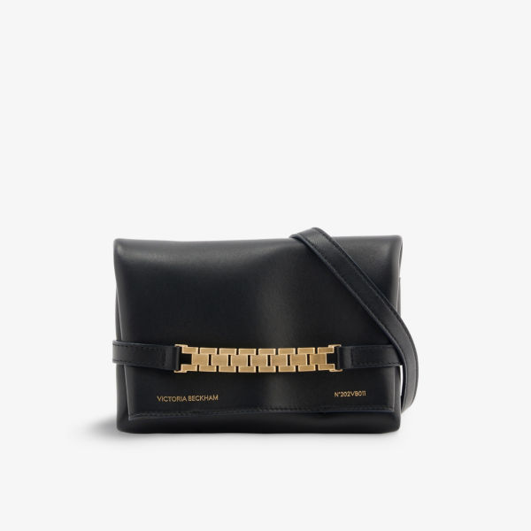 Миниатюрная кожаная сумка-саквояж с цепочкой Victoria Beckham, черный