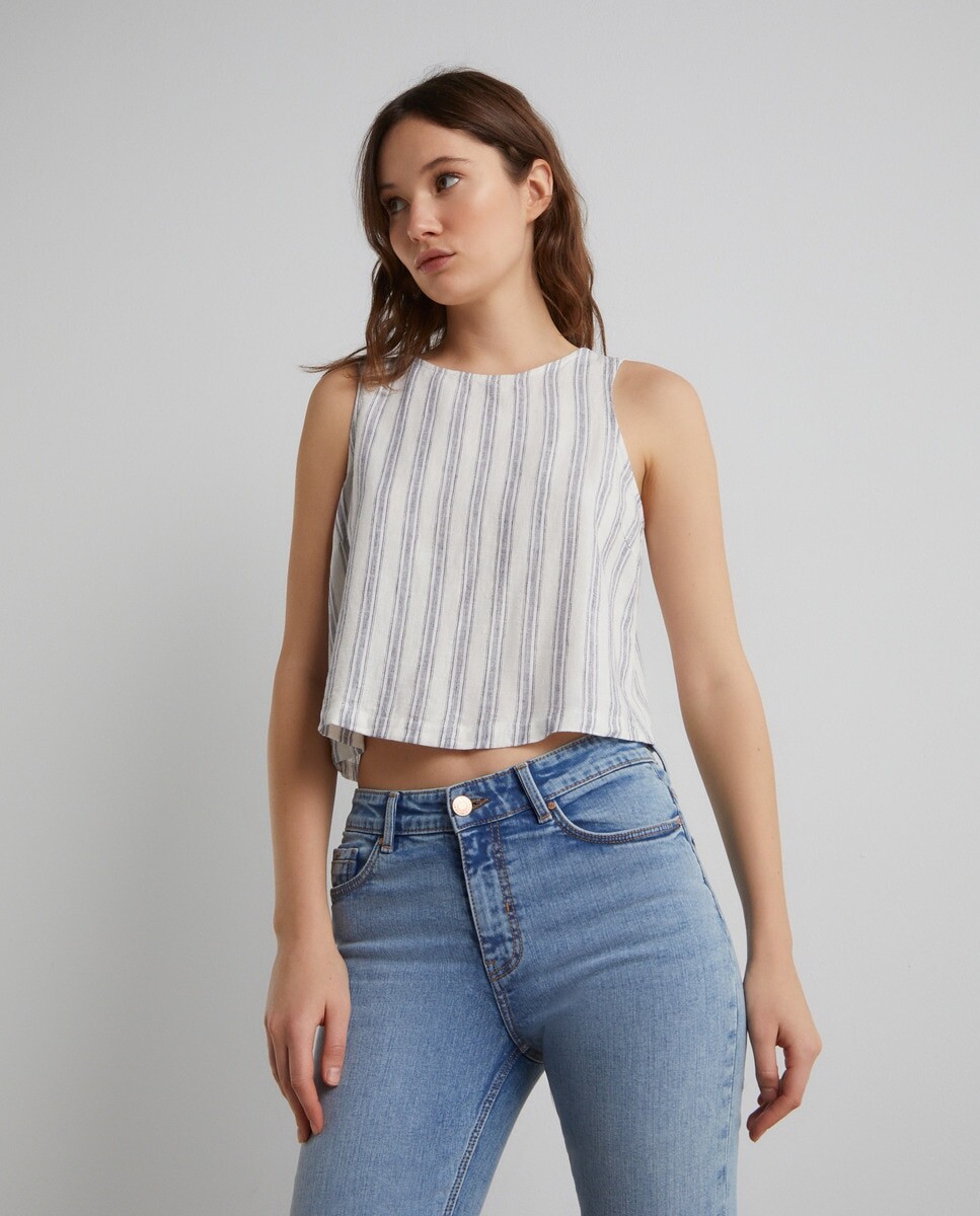 

Женский льняной топ в полоску Easy Wear, сырой