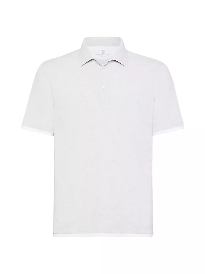 Рубашка-поло с воротником и искусственным многослойным воротником из хлопка пике Brunello Cucinelli, серый