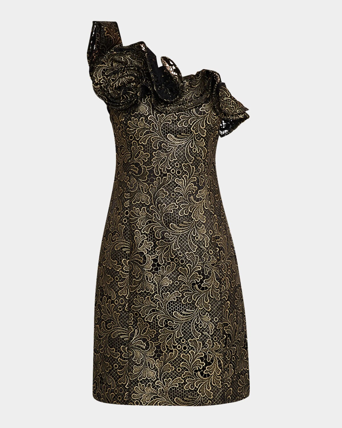 

Кружевное мини-платье на одно плечо с оборками Ungaro, цвет Blackgold