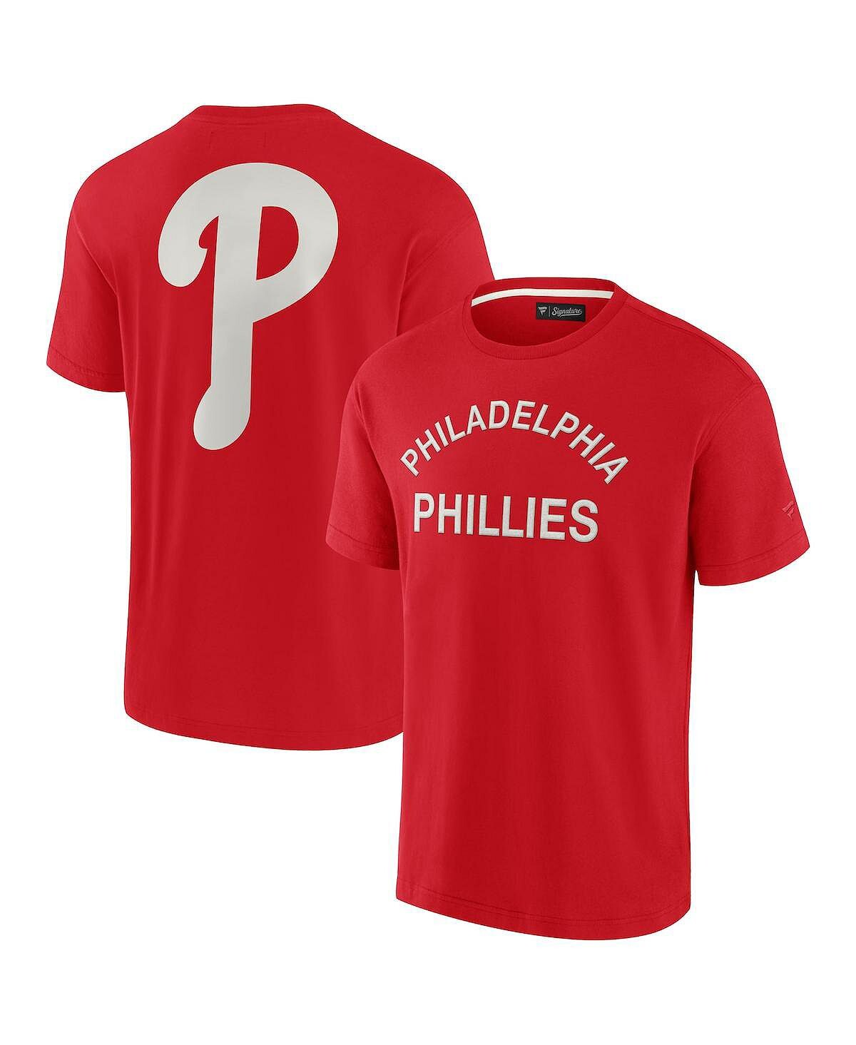 

Мужская и женская красная супермягкая футболка Philadelphia Phillies с коротким рукавом Fanatics Signature