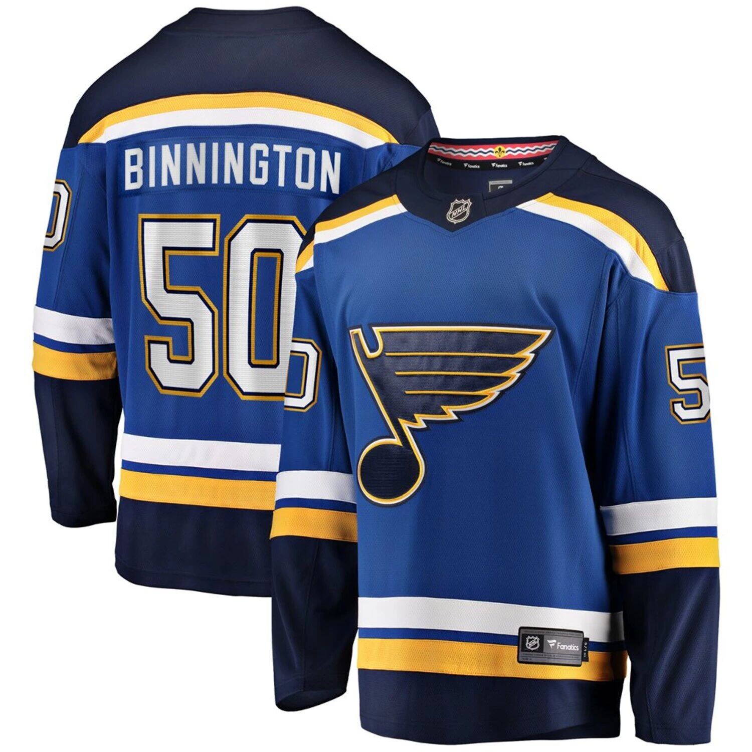 

Мужская футболка с логотипом Jordan Binnington Royal St. Louis Blues Home Premier Breakaway Player Fanatics