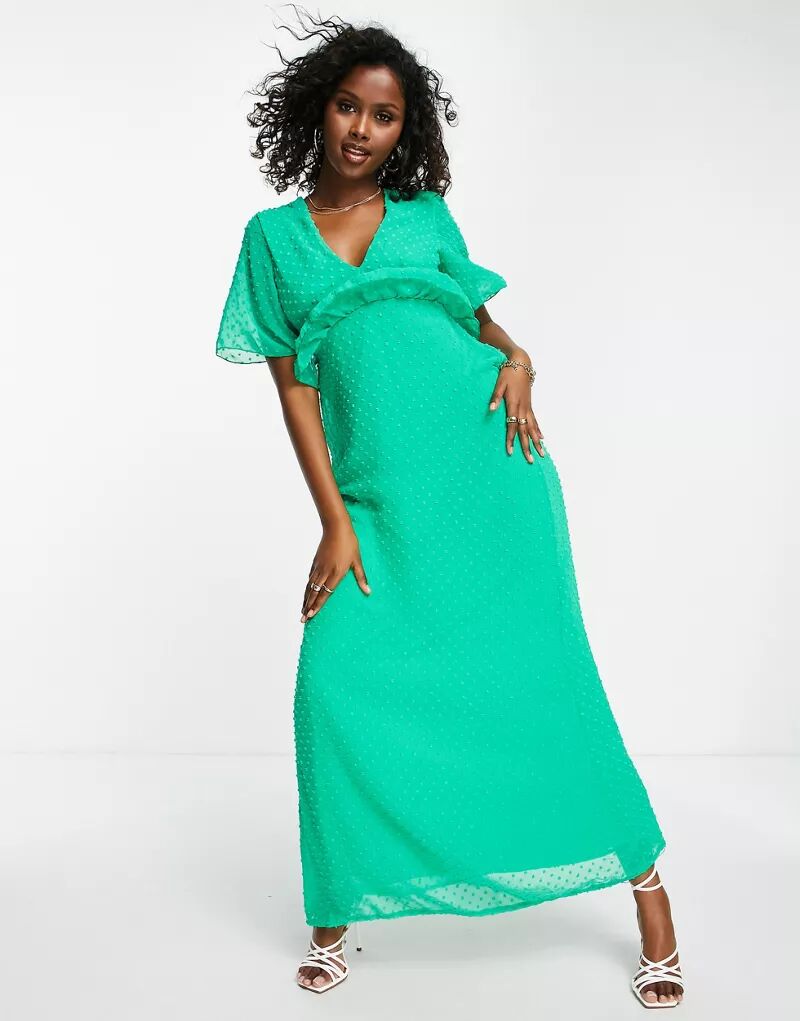Ярко-зеленое шифоновое платье макси Blume Bridal с рюшами