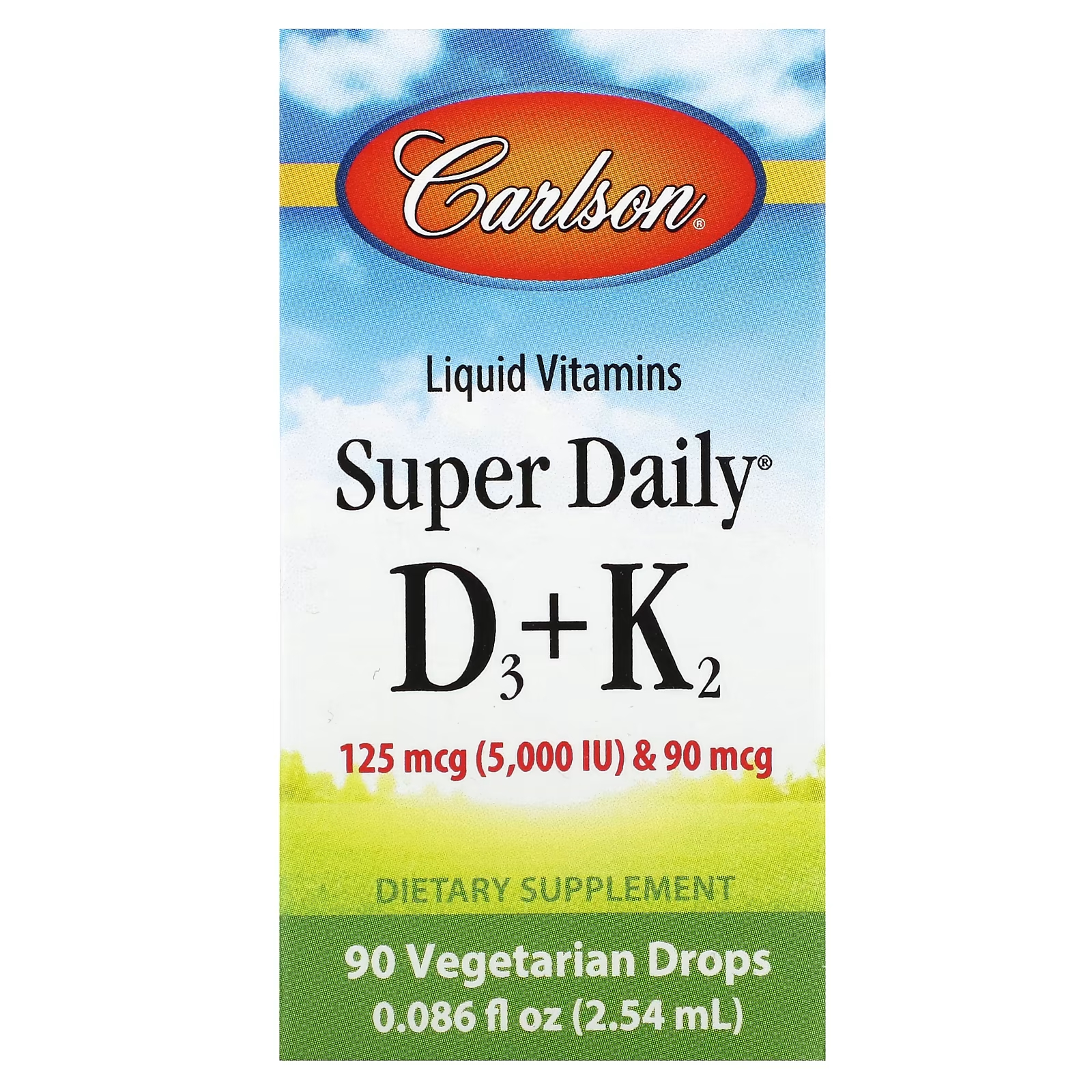 Витамин в жидкой форме Carlson Super Daily D3 + K2 125 мкг и 90 мкг, 90 растительных капель carlson labs super daily витамины d3 и k2 в жидкой форме 25 мкг 1000 ме и 22 5 мкг растительная формула 360 вегетарианских капель 10 16 мл 0 34 жидк унции