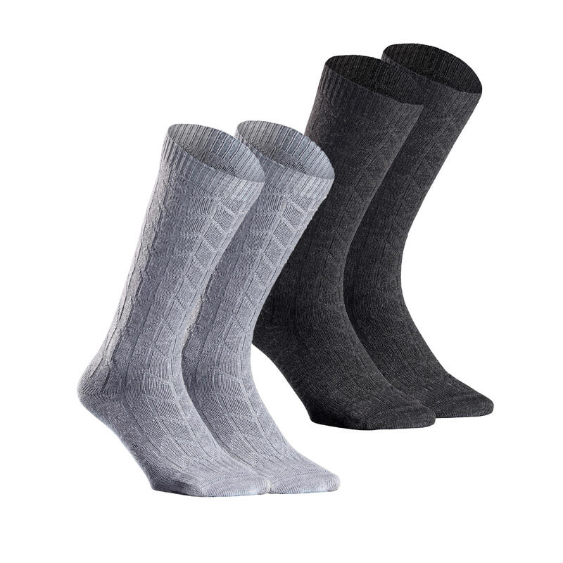Теплые зимние походные носки средней высоты, 2 шт., жаккардовые SH100 QUECHUA, цвет grau походные носки теплые высокие 2 пары зимние походные sh100 quechua цвет schwarz