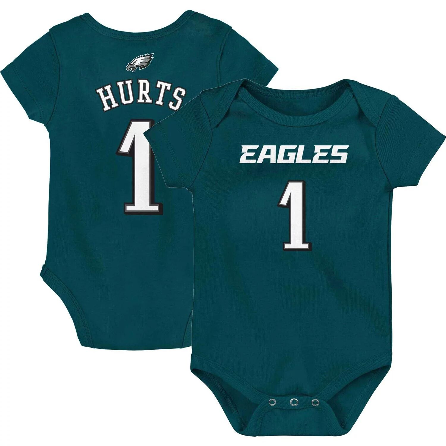 

Боди для новорожденных и младенцев Jalen Hurts Midnight Green Philadelphia Eagles Mainliner Имя и номер игрока Outerstuff