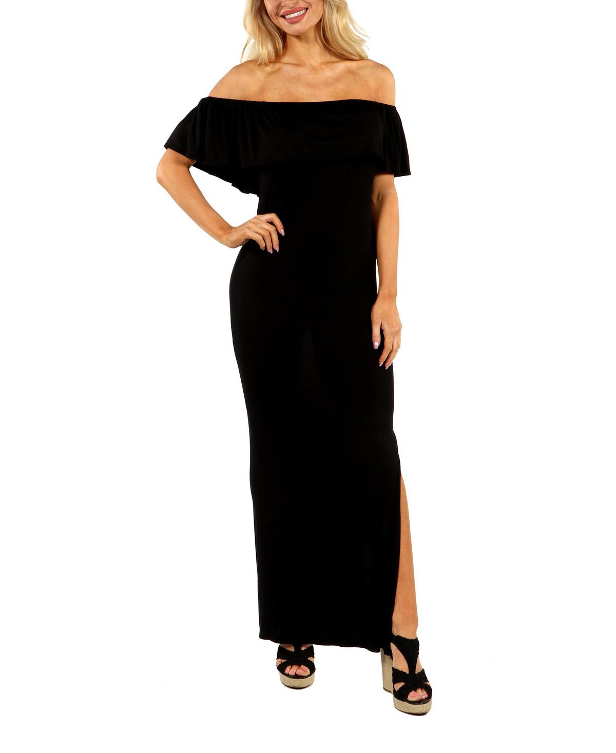 Женское платье макси с открытыми плечами и рюшами 24seven Comfort Apparel, черный кроссовки kinetix comfort macon black