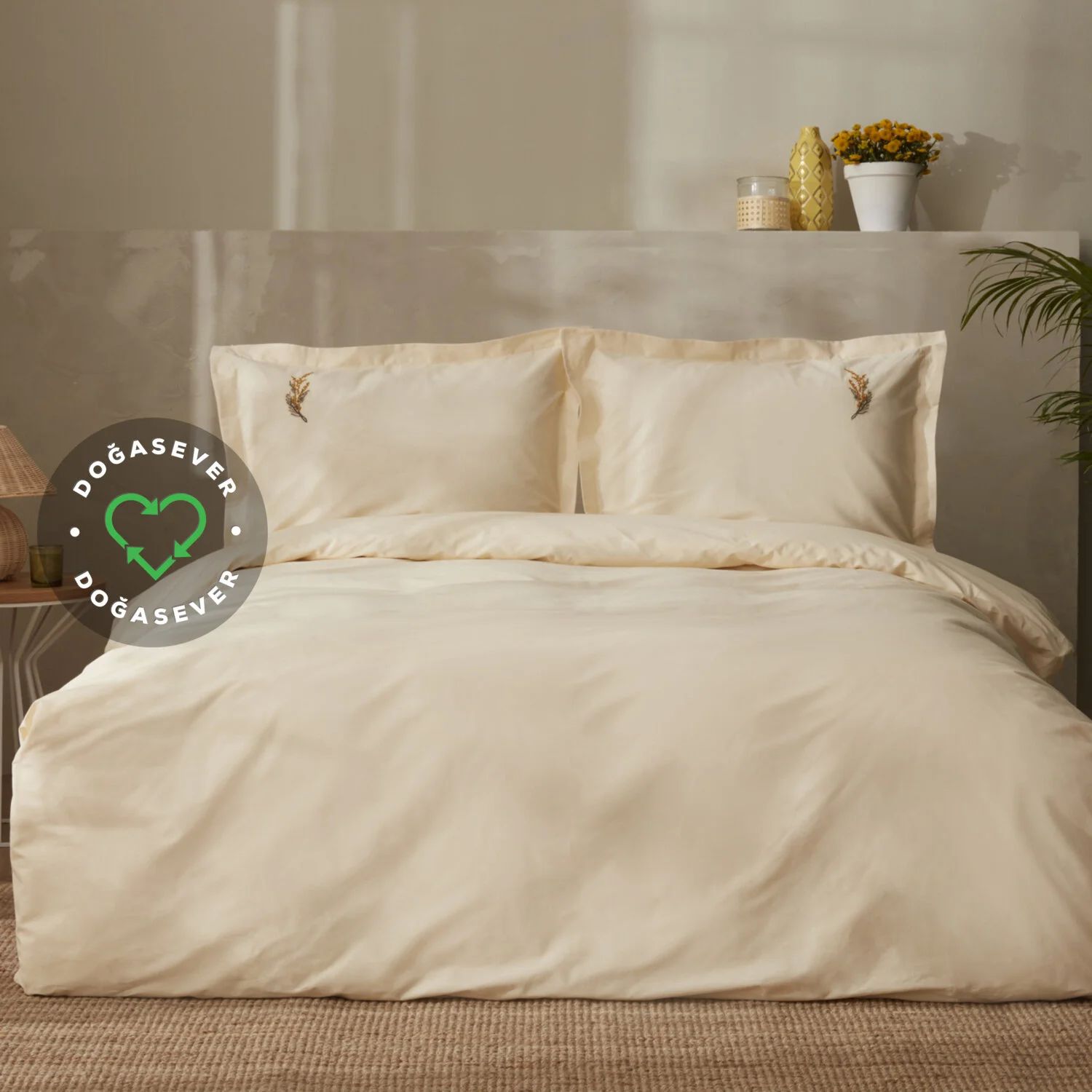karaca home комплект постельного белья цвета хаки окрашенный в двойной пряже vetro khaki Комплект постельного белья Karaca Home Olive Vegan, цвет хаки