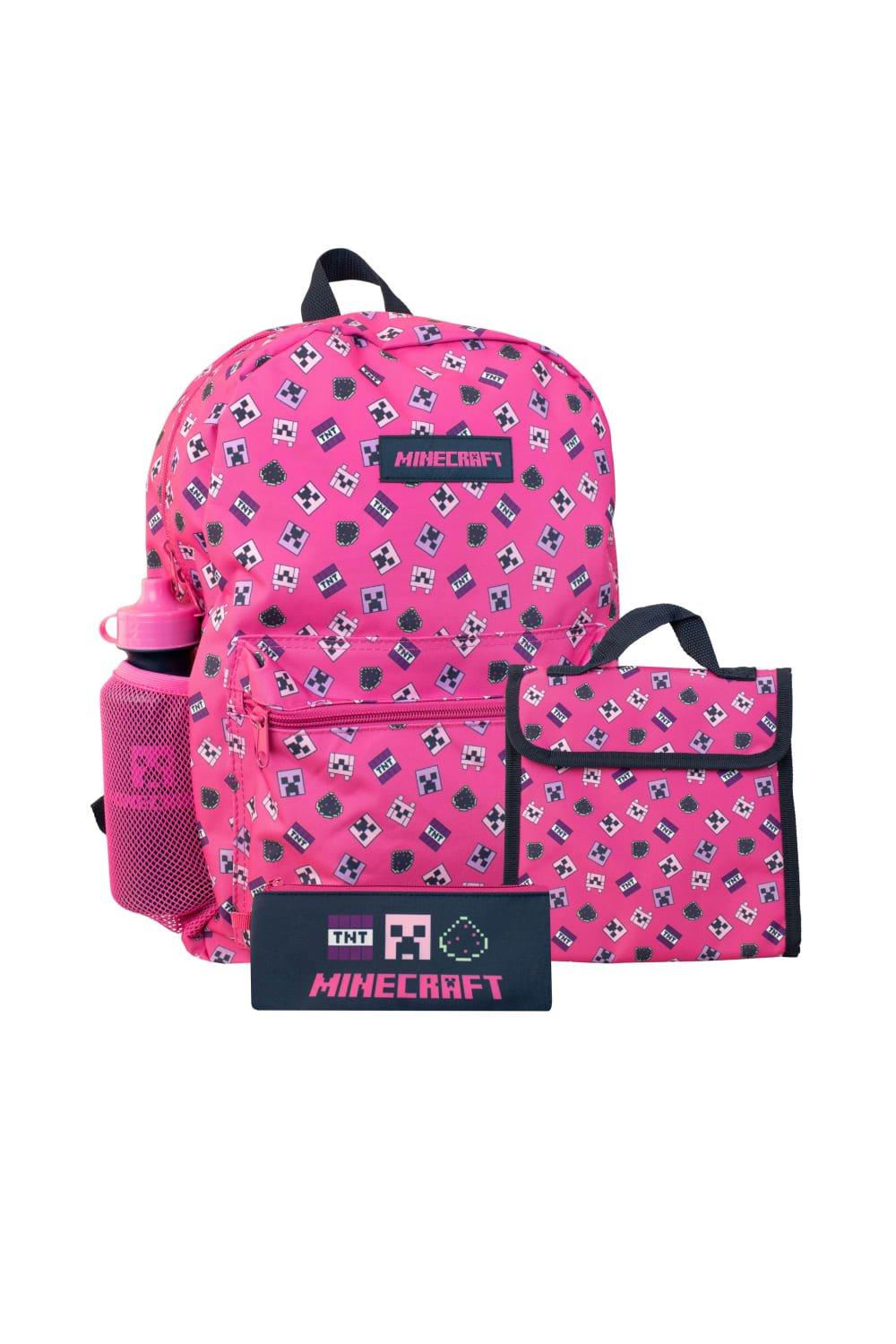 Детский рюкзак из 4 предметов, розовый Creeper Minecraft, розовый школьный рюкзак minecraft розовый