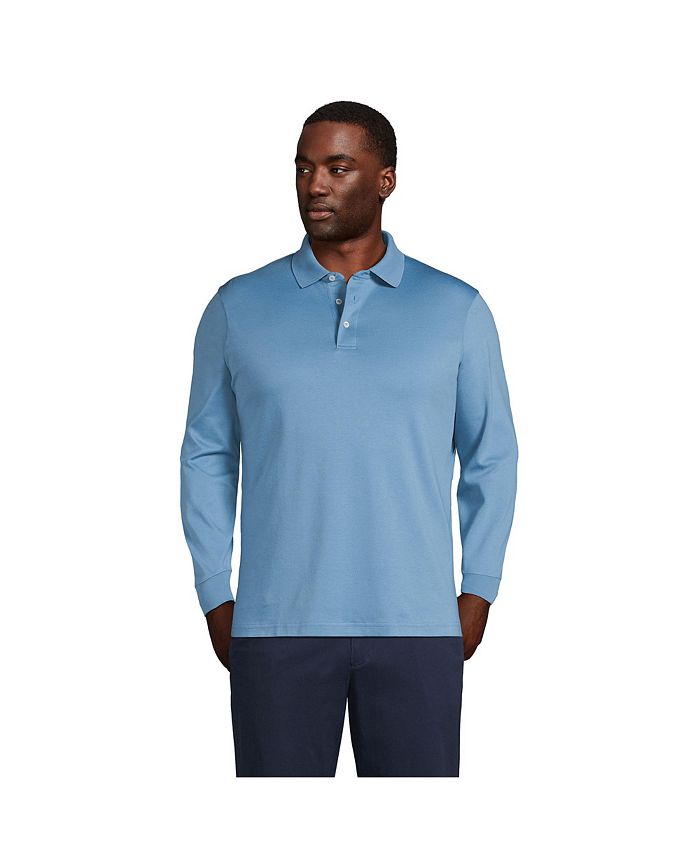 Мужской большой & Рубашка-поло интерлок Supima с длинными рукавами Lands' End, цвет Muted blue футболка мужская martin men черная размер s