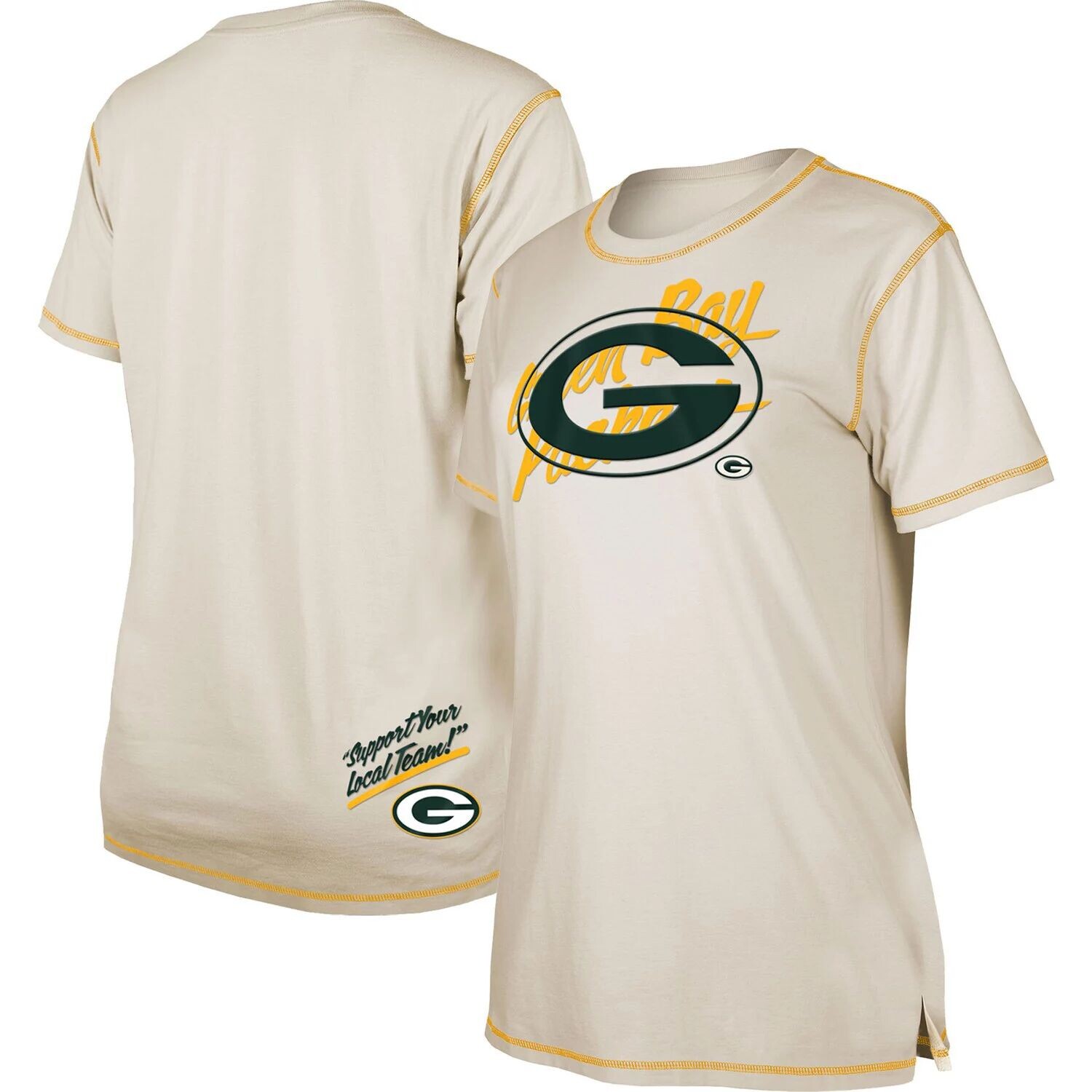 

Женская кремовая футболка с разрезом New Era Green Bay Packers New Era, Бежевый