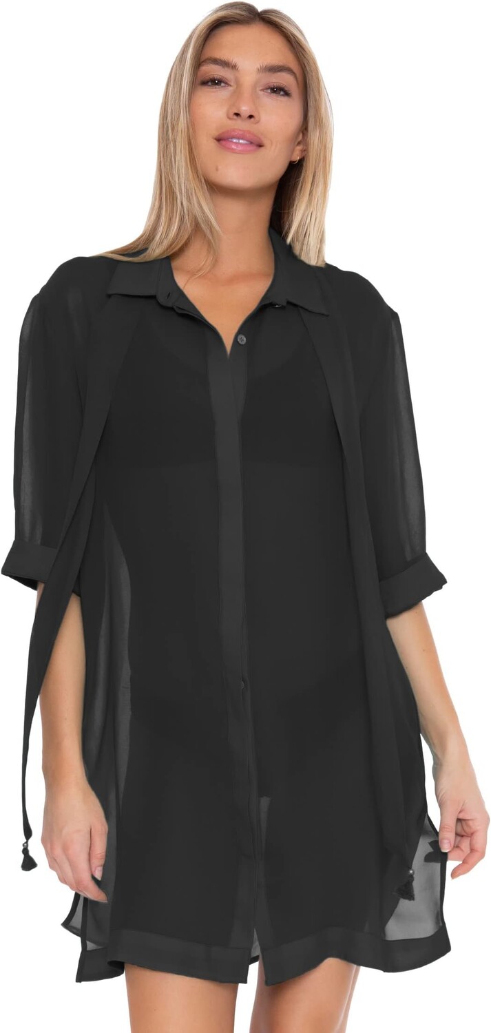 

Накидка Sicily Scarf Collar Button-Up Trina Turk, черный