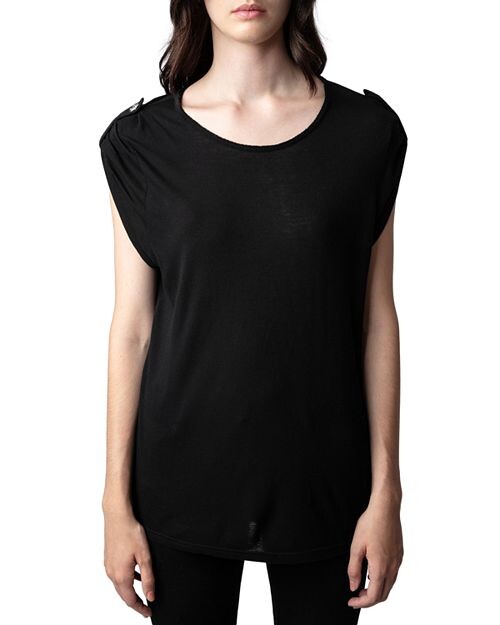 

Футболка с круглым вырезом и пуговицами со звездами Zadig & Voltaire, цвет Black